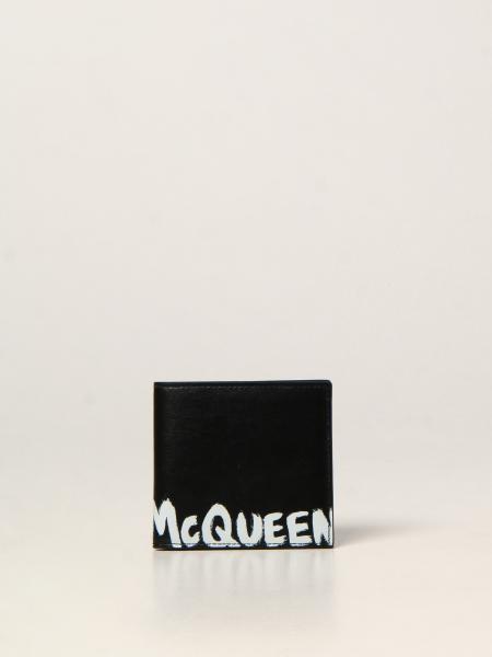 ALEXANDER MCQUEEN: leather wallet with Graffiti logo - Black