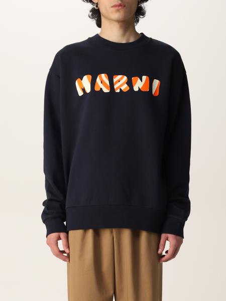 MARNI: cotton sweatshirt with logo - Navy | Marni sweatshirt ...