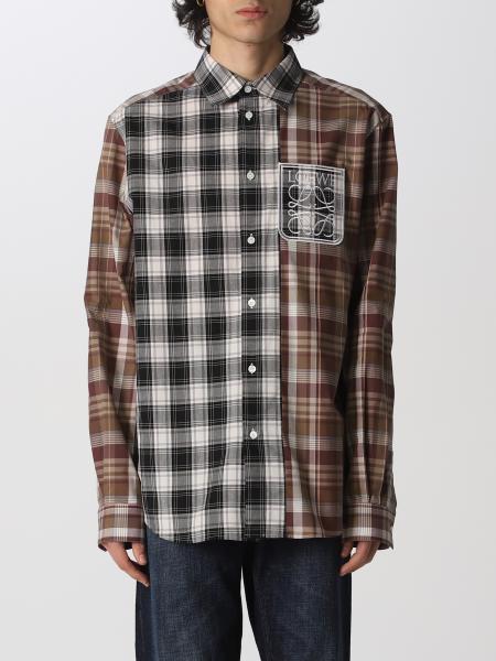 LOEWE: check cotton shirt - Brown | Loewe shirt H526Y05W68 online on ...