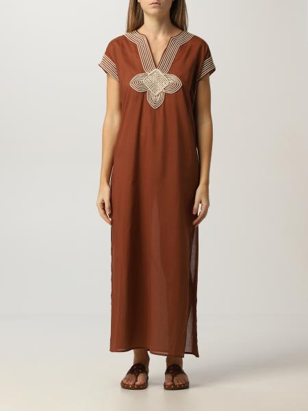 Tory Burch: Tory Burch caftan in cotton with graphic embroidery