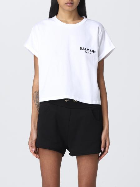 T-shirt cropped Balmain in cotone con logo
