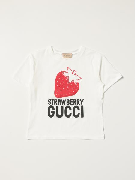 Cotton T-shirt with Strawberry Gucci print