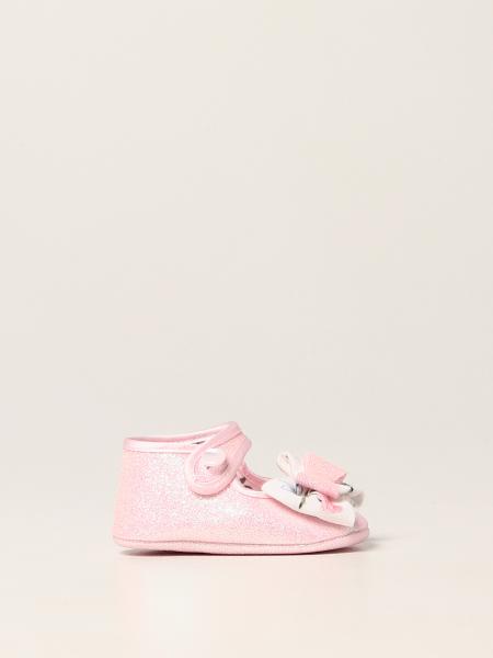 Monnalisa cradle shoes in glitter canvas with bows