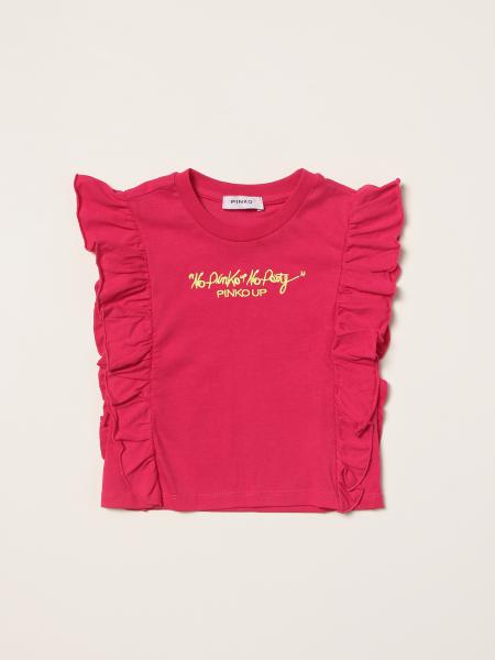 Pinko cotton T-shirt with ruches and embroidery