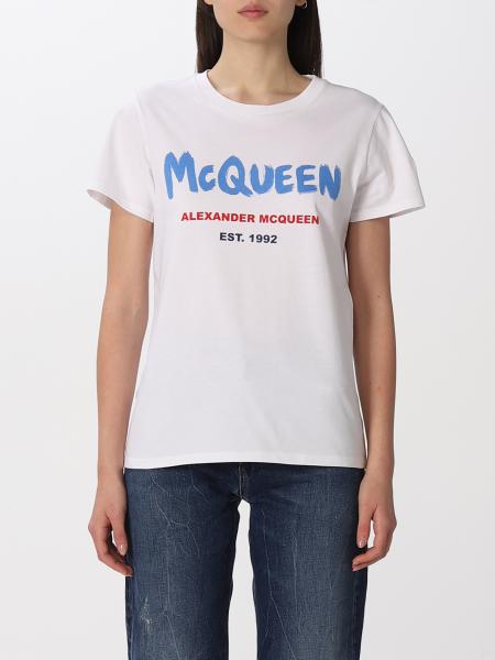 ALEXANDER MCQUEEN: cotton t-shirt with logo - White | Alexander Mcqueen  t-shirt 608614QZAD3 online on 
