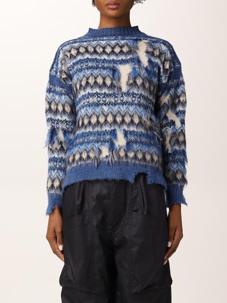 MAISON MARGIELA: worn effect wool and cotton sweater - Blue