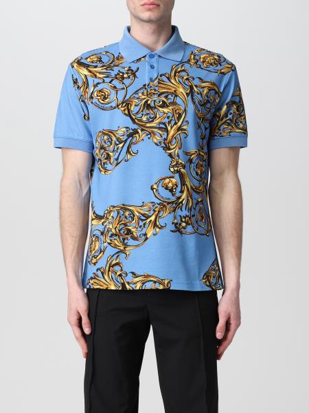 VERSACE JEANS COUTURE: polo shirt with baroque pattern - Blue | Versace ...
