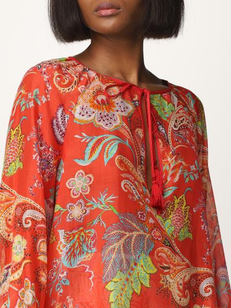 ETRO: printed cotton and silk voile blouse - Red | Etro top 