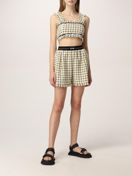 MSGM: shorts in check cotton blend - Yellow | Short Msgm 