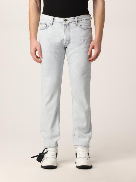 Off-White men: Off-White 5-pocket jeans with diagonal striped print
