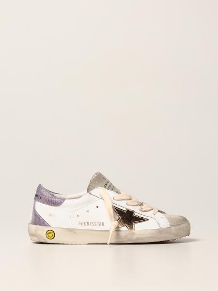 Golden Goose kids: Super-Star classic Golden Goose sneakers in worn leather and glitter canvas