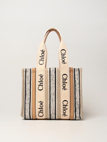 CHLOÉ: Woody linen medium tote bag - Dove Grey | Chloé tote bags ...