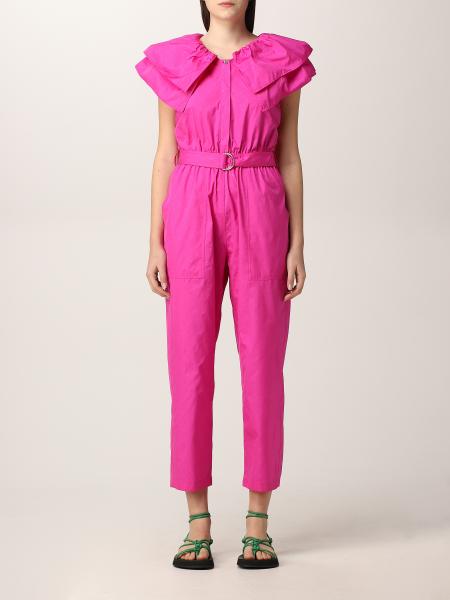 Msgm long jumpsuit with maxi ruches and belt