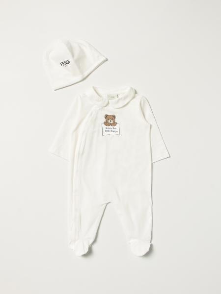 Fendi婴儿装: Fendi 泰迪熊连身裤+帽子套装