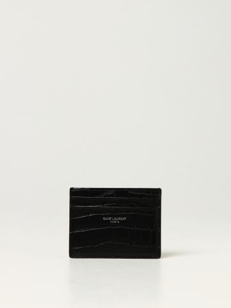 SAINT LAURENT: crocodile-print leather cardholder - Black | Saint ...