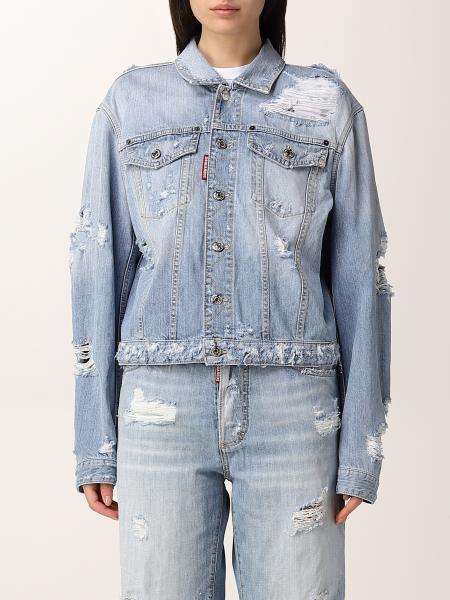 Dsquared2 ripped jacket in washed denim