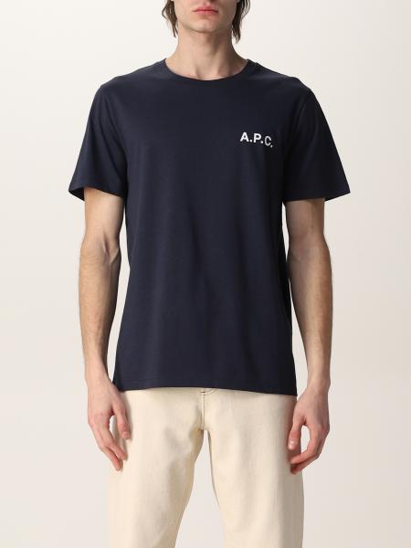 A.P.C.: T-shirt in cotton with logo - Navy | A.p.c. t-shirt COETLH26053 ...