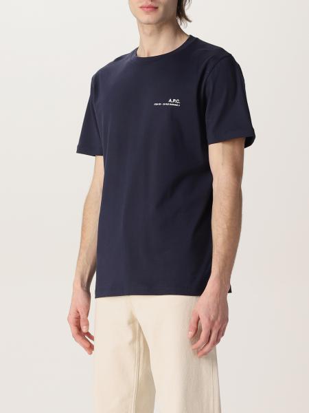A.P.C.: T-shirt in cotton with logo | T-Shirt A.p.c. Men Navy - Giglio.com