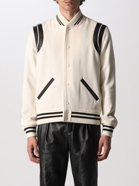 SAINT LAURENT: Teddy wool blend and leather bomber - Natural | Saint ...