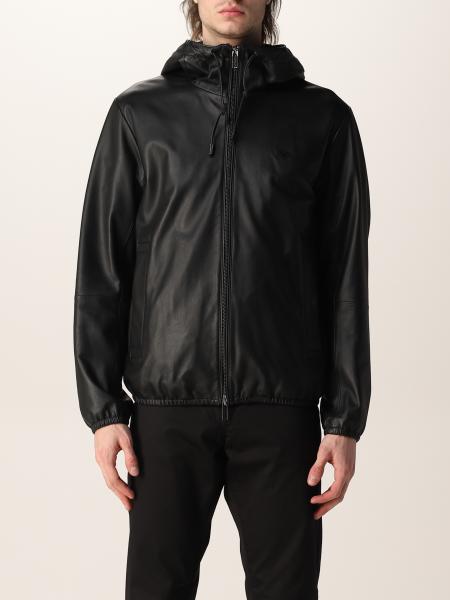 Emporio Armani leather bomber jacket with logo