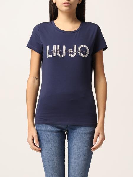 Liu Jo: Liu Jo cotton t-shirt with logo and rhinestones