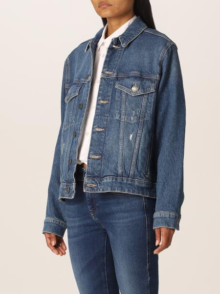 PINKO: Giacca in denim washed con logo e strass - Denim | Giacca Pinko  1J10UDY82N GIGLIO.COM