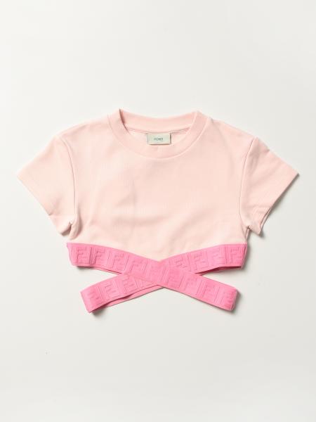 Fendi cropped cotton top with logoed ribbons