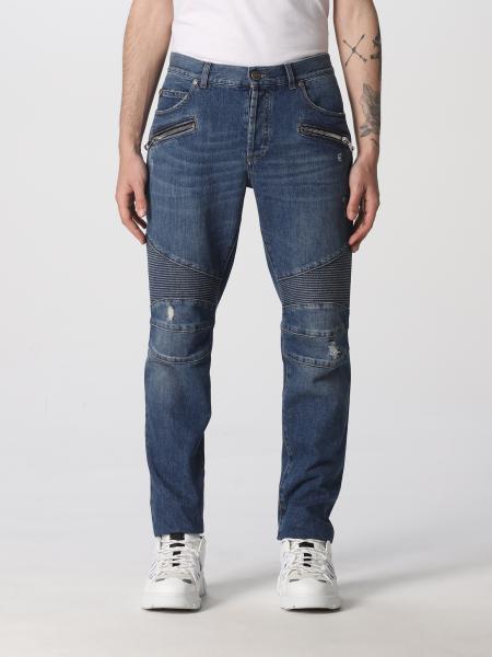 Skære aborre Relativ størrelse BALMAIN: jeans in washed ripped denim - Blue | Balmain jeans XH1MH005DB68  online on GIGLIO.COM