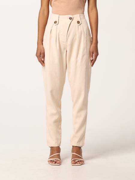 ELISABETTA FRANCHI: high-waisted pants - Cream | Elisabetta Franchi ...