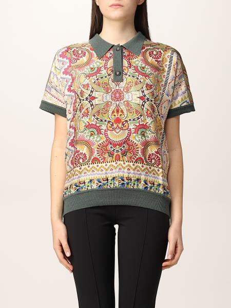 Etro wool knit and printed silk polo t-shirt