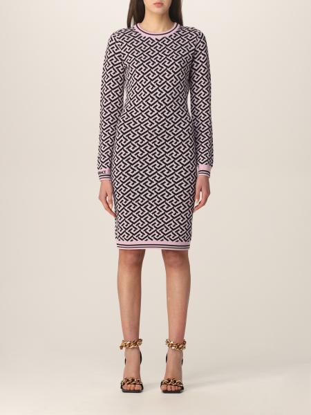 Versace La Greca jacquard wool blend dress