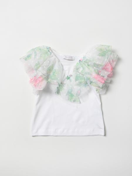 Monnalisa cotton T-shirt with patterned tulle flounces
