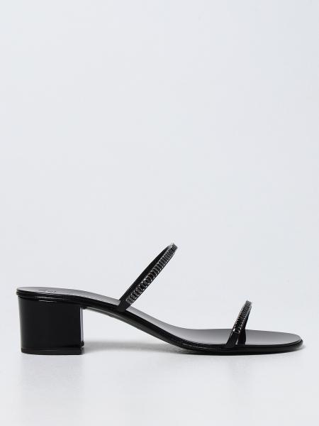 GIUSEPPE ZANOTTI: Roll leather sandals with rhinestones - Black ...