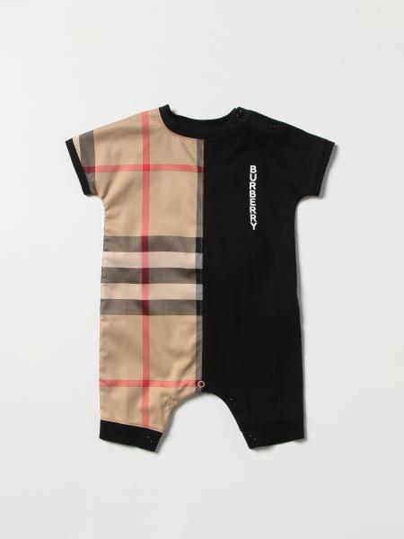 Burberry cotton romper with check panel