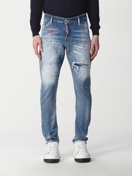 DSQUARED2: jeans with cracks and splashes of paint - Blue | Dsquared2 ...