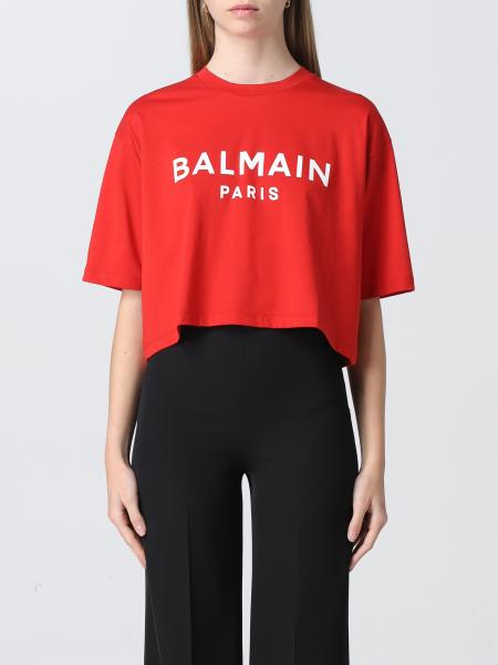 T-shirt cropped Balmain in cotone con logo