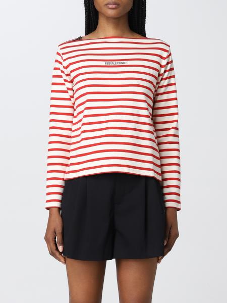 Red Valentino: Red Valentino striped cotton t-shirt with logo