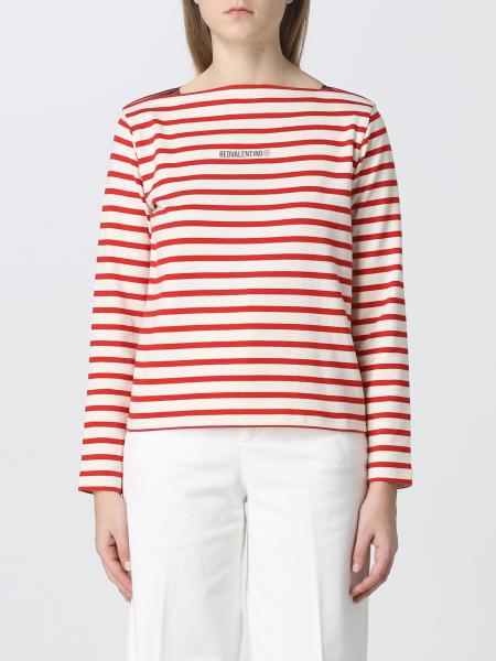 Red Valentino: Red Valentino striped cotton t-shirt with logo