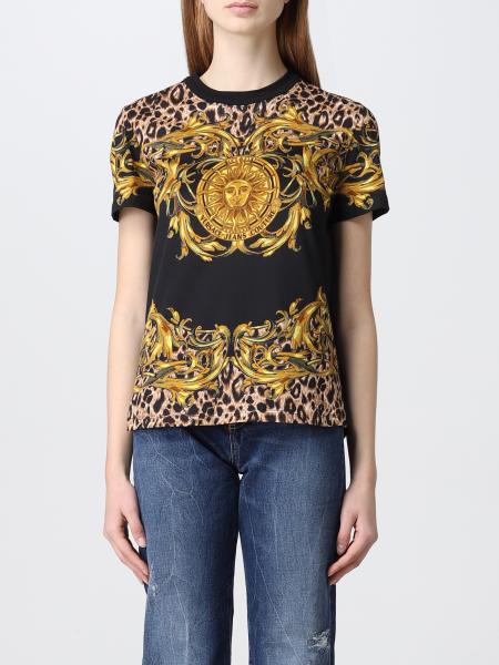 VERSACE JEANS COUTURE: T-shirt with Sun Garland print - Black | Versace ...