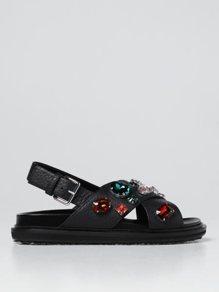 Marni Fussbett smooth leather sandals with crystals
