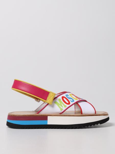 Moschino Couture smooth leather and canvas flat sandals