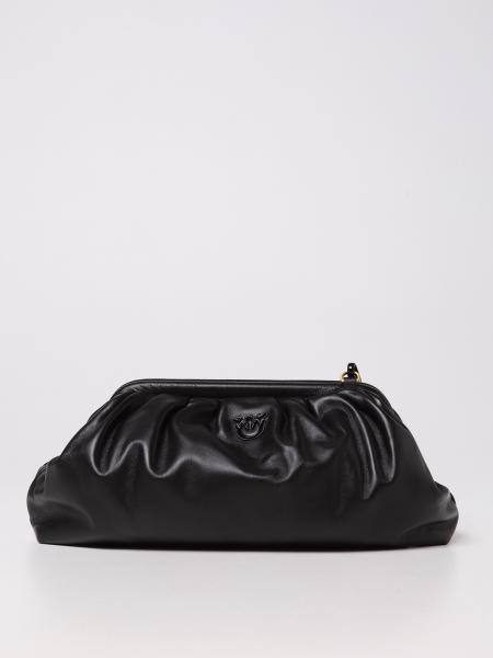 PINKO: maxi chain pouch in nappa leather - Black | Pinko clutch ...