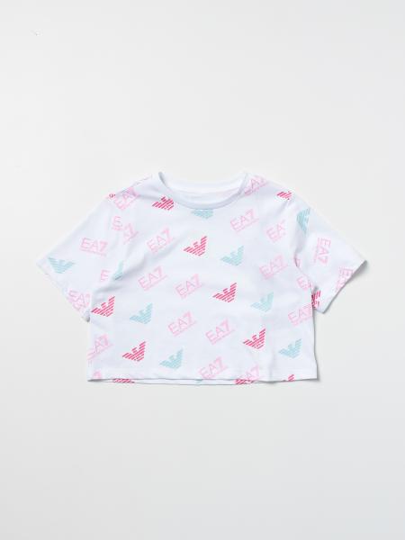 Ea7 kids: Ea7 cropped T-shirt with all over logo