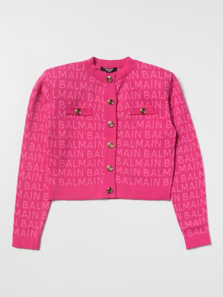 BALMAIN: cardigan with logo - Pink | Balmain sweater