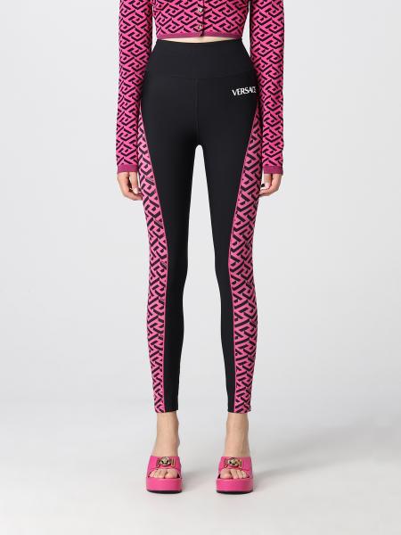VERSACE: La Greca high-waisted leggings - Fuchsia | Versace pants  10020791A01621 online at