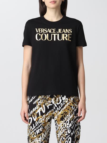 Donna Abbigliamento da T-shirt e top da T-shirt T-shirt crop con logoVersace Jeans Couture in Denim di colore Blu 