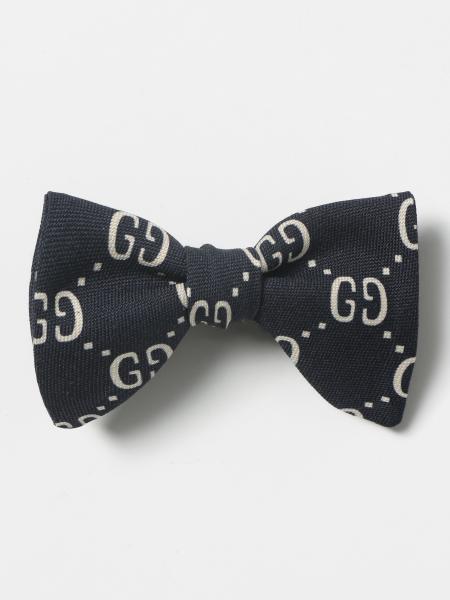 GUCCI: jacquard wool blend bow tie - Blue