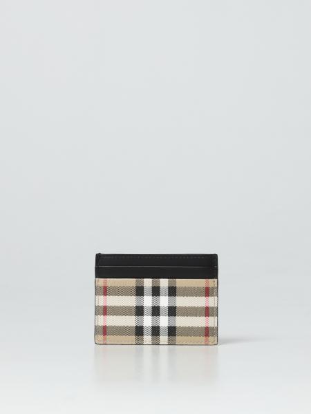 Burberry leather and cotton card holder with coated check pattern