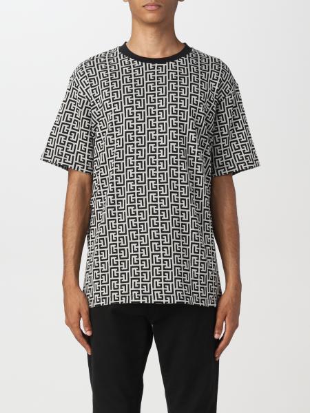 T-shirt Balmain in cotone con monogramma all-over