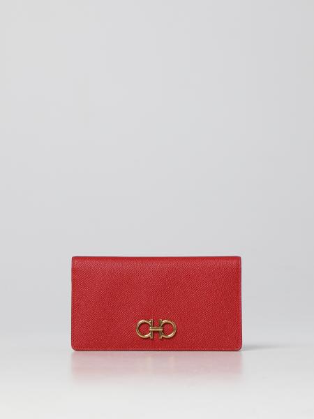 FERRAGAMO: Gancini wallet in hammered leather - Red